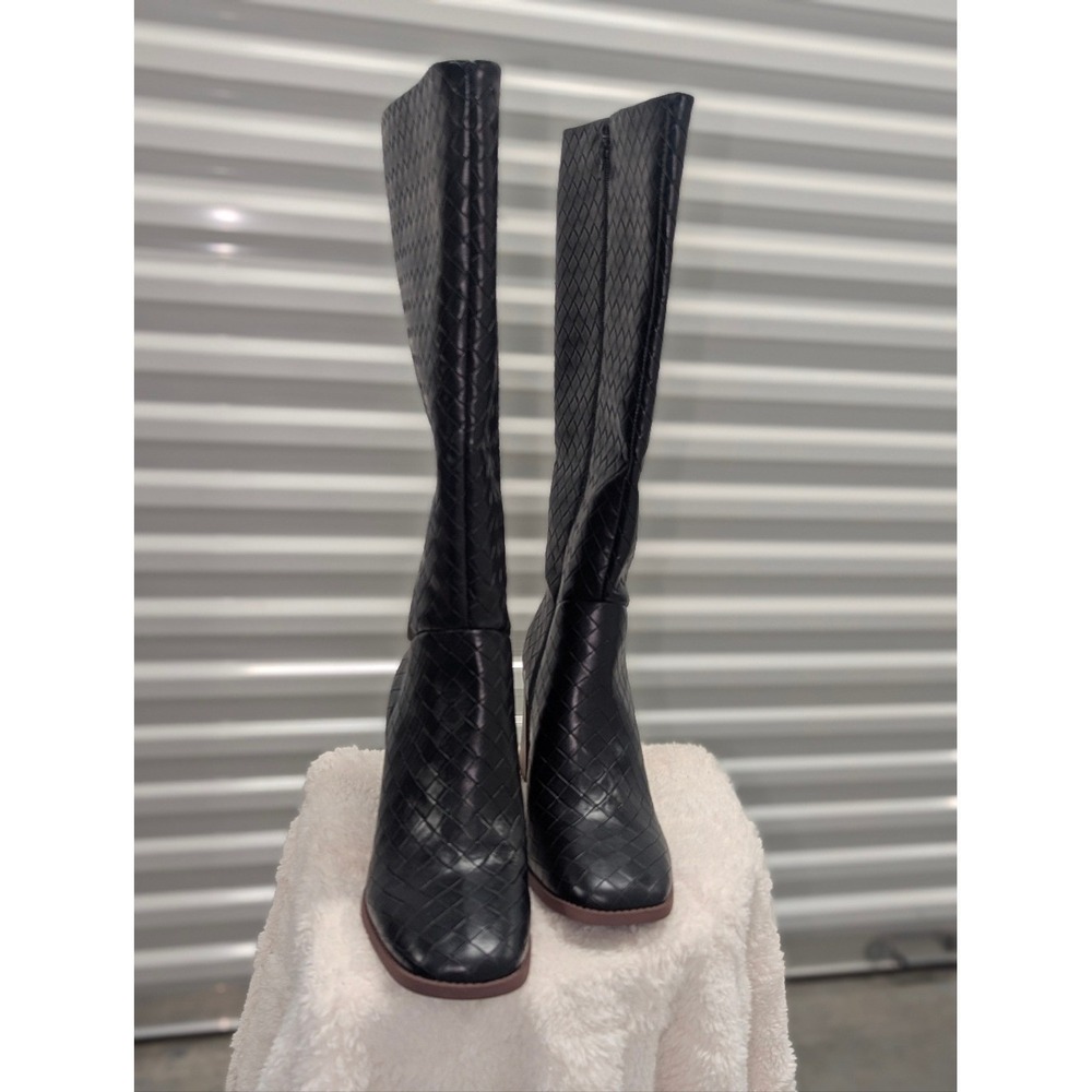 Dark Academia Woven Boho Goth Knee High Block Heel Boots NIB Size 10 Minimalist - Picture 7 of 8